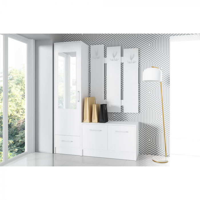 Set mobilier hol, cuier cu pantofar si dulap, alb, 190x140x40 cm, Bortis Impex [3]