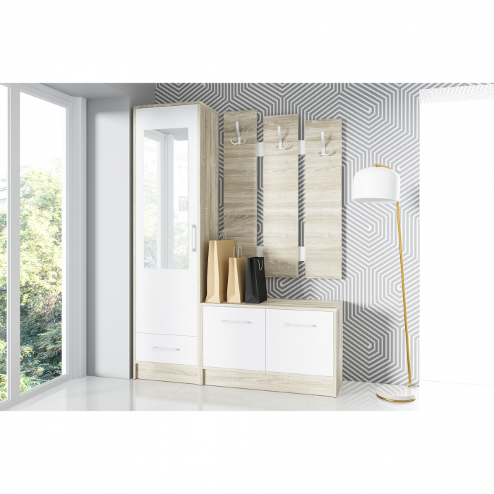 Set mobilier hol, cuier cu pantofar si dulap, alb/stejar sonoma, 190x140x40 cm, Bortis Impex [3]