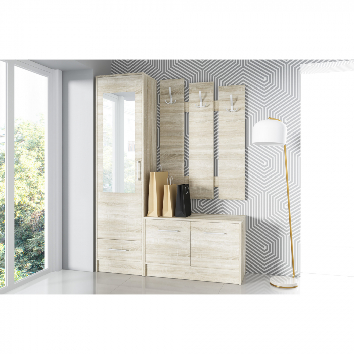 Set mobilier hol, cuier cu pantofar si dulap, stejar sonoma, 190x140x40 cm, Bortis Impex [3]