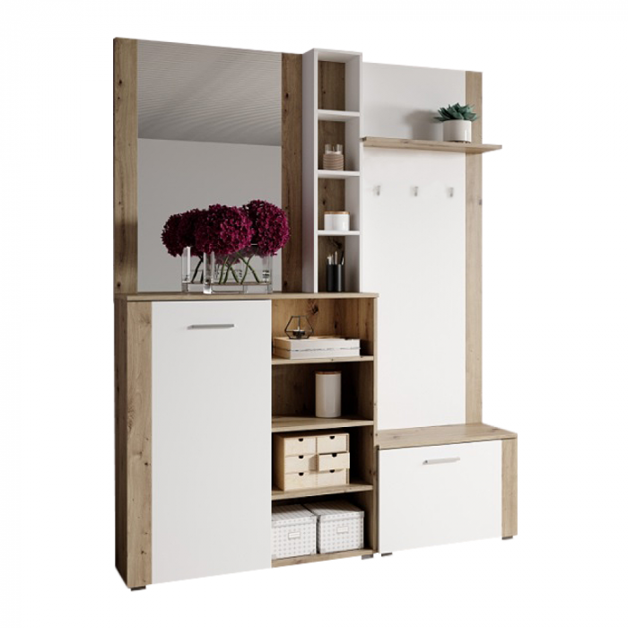 Set pentru anticameră, alb/stejar artisan, FANDU [3]