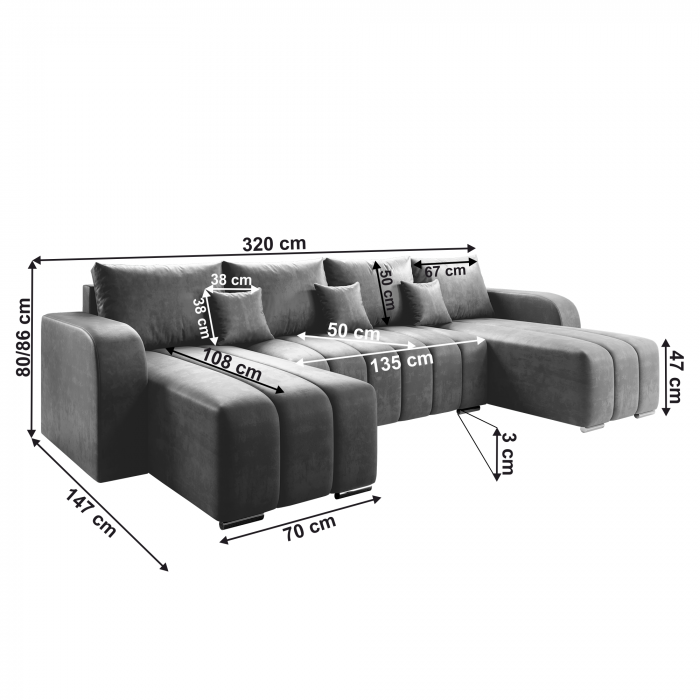 Set universal canapea, culoare gri, PORIMA U [6]