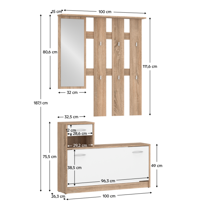 Setul pentru hol, stejar sonoma/alb, VIRA-MECKI NEW [4]