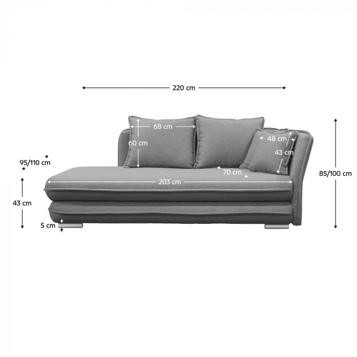 şezlong cu spaţiu de depozitare, gri, dreapta, LAMBA [6]