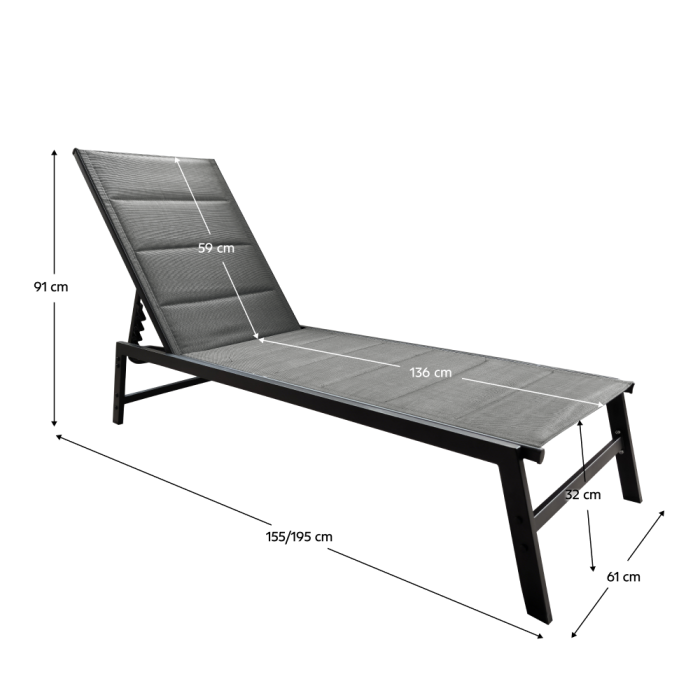 Şezlong de grădină poziţionabil, negru/gri, LOPEZ [7]