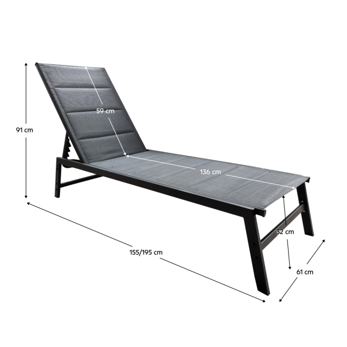 Şezlong de grădină poziţionabil, negru, LOPEZ [7]