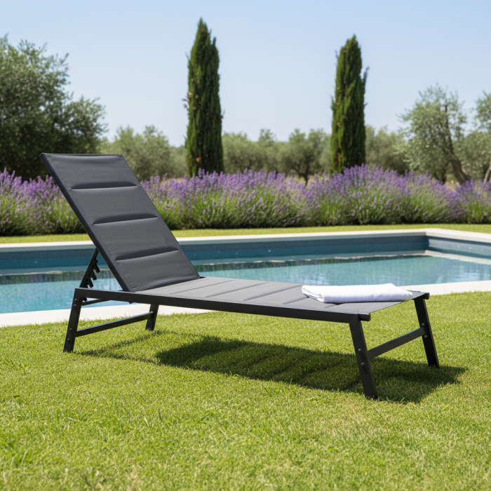 Şezlong de grădină poziţionabil, negru, LOPEZ [6]
