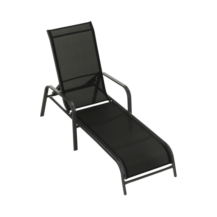 Şezlong de grădină reglabil, negru/gri, ATREO [17]