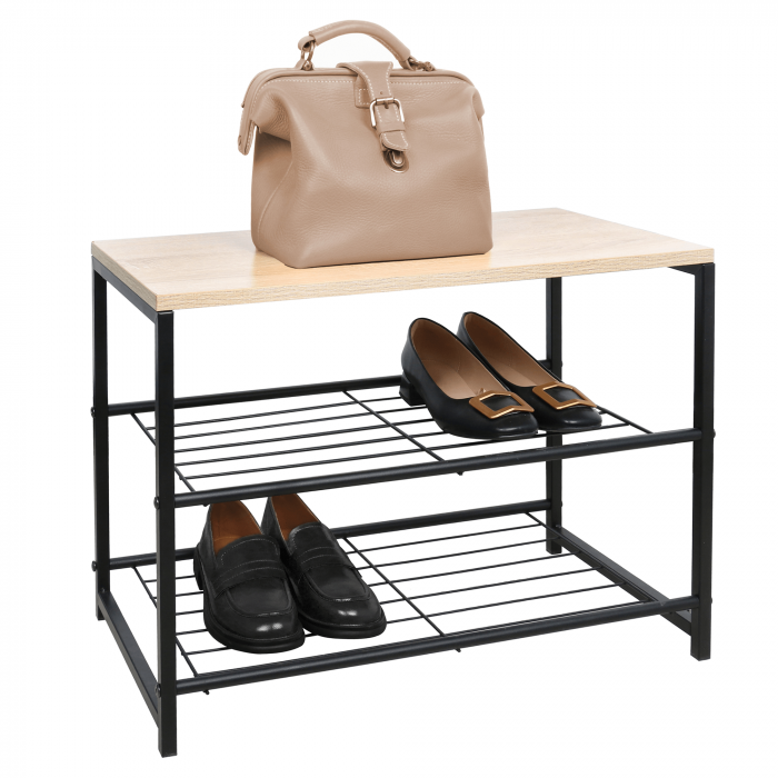 Suport pentru pantofi, 2 rânduri, negru/natural, TADEO [6]