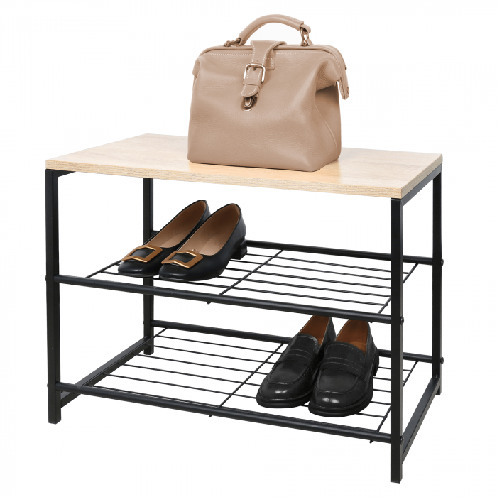 Suport pentru pantofi, 2 rânduri, negru/natural, TADEO [7]