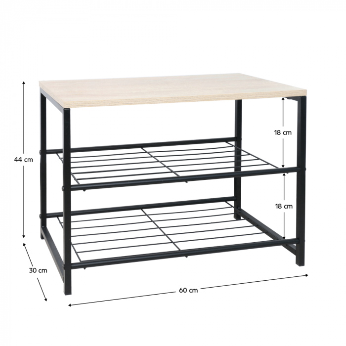 Suport pentru pantofi, 2 rânduri, negru/natural, TADEO [2]