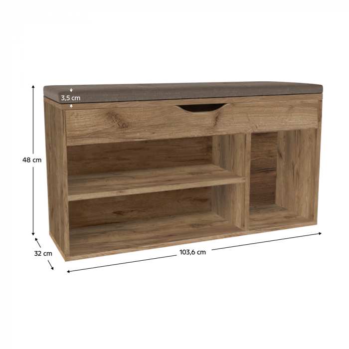 Suport pentru pantofi cu bancă, stejar artisan, FUDDY NEW [4]
