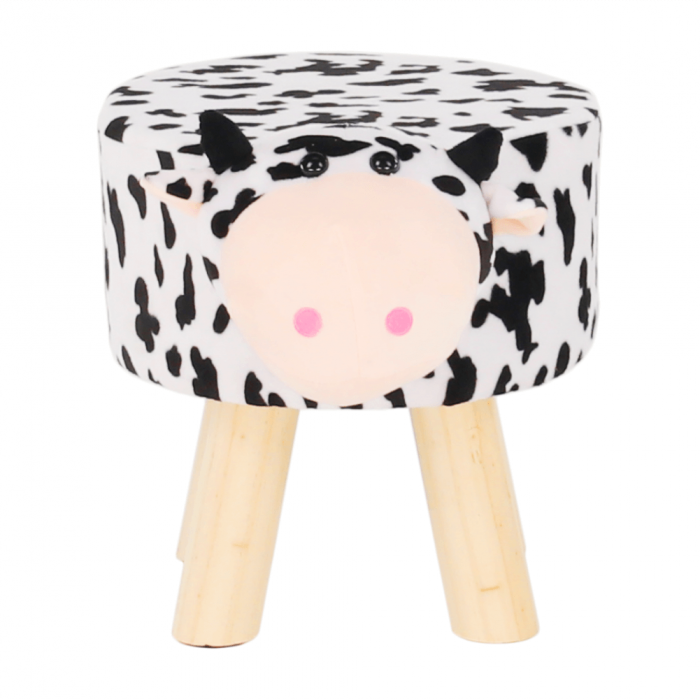 Taburet în formă de văcuţă, catifea Velvet alb/negru/natural, MOLLY [13]