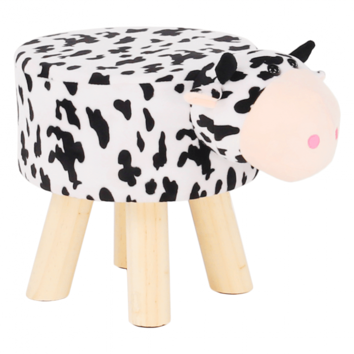Taburet în formă de văcuţă, catifea Velvet alb/negru/natural, MOLLY [12]