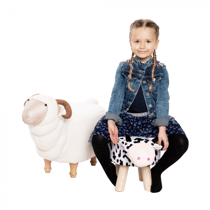 Taburet în formă de văcuţă, catifea Velvet alb/negru/natural, MOLLY [15]