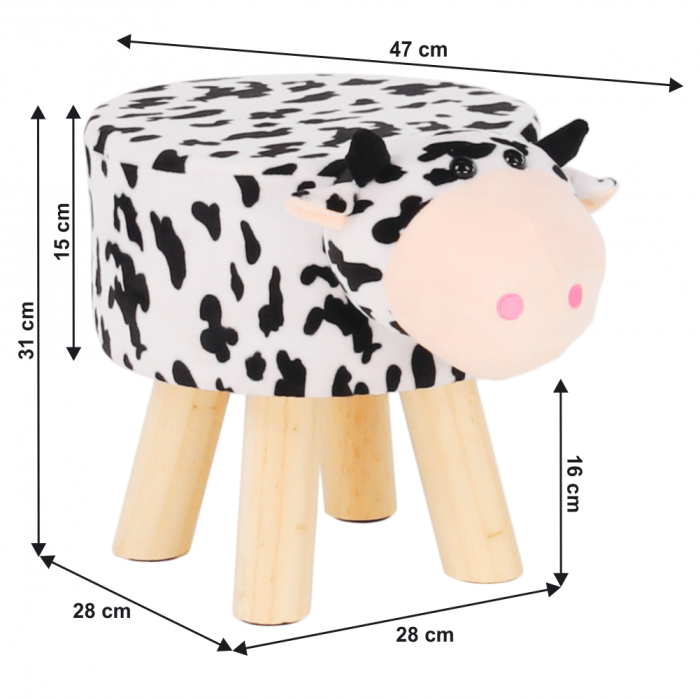 Taburet în formă de văcuţă, catifea Velvet alb/negru/natural, MOLLY [14]