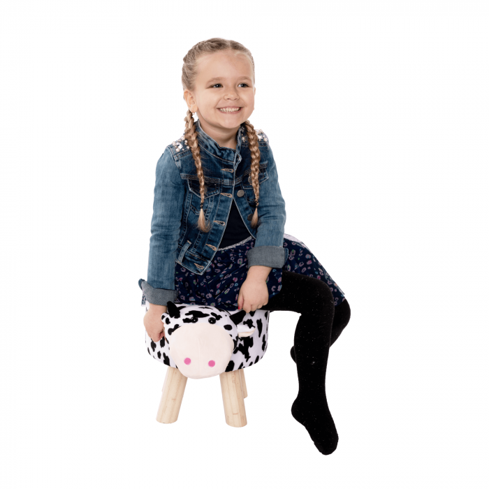 Taburet în formă de văcuţă, catifea Velvet alb/negru/natural, MOLLY [16]
