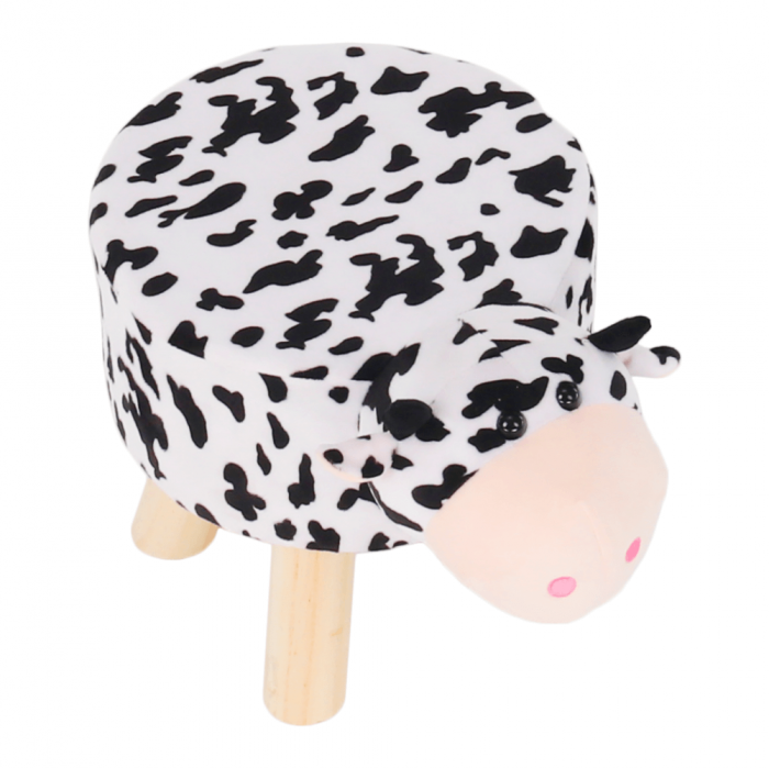 Taburet în formă de văcuţă, catifea Velvet alb/negru/natural, MOLLY [9]