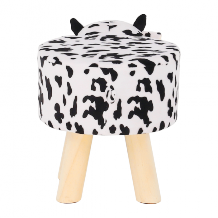 Taburet în formă de văcuţă, catifea Velvet alb/negru/natural, MOLLY [10]