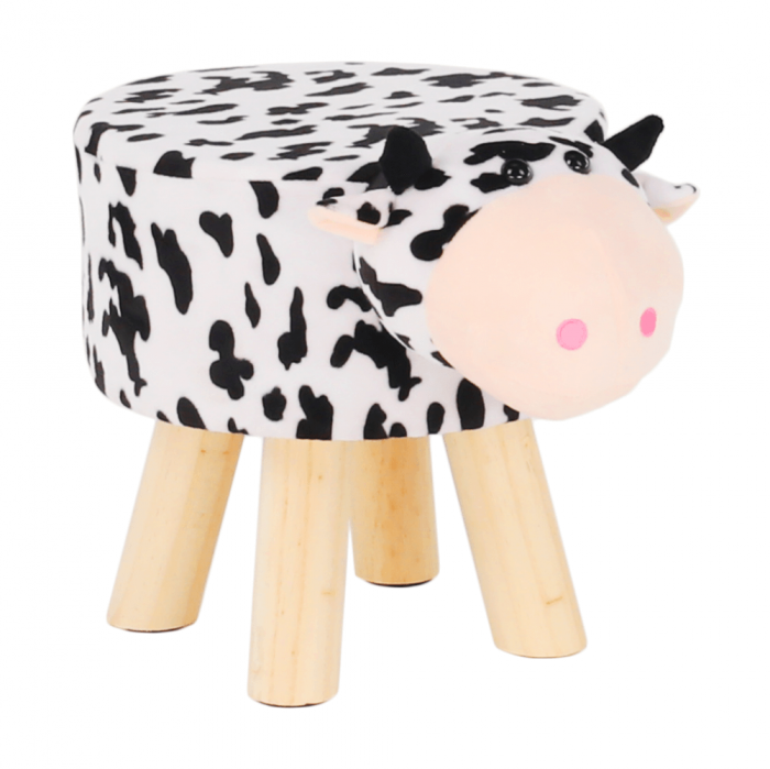 Taburet în formă de văcuţă, catifea Velvet alb/negru/natural, MOLLY [1]