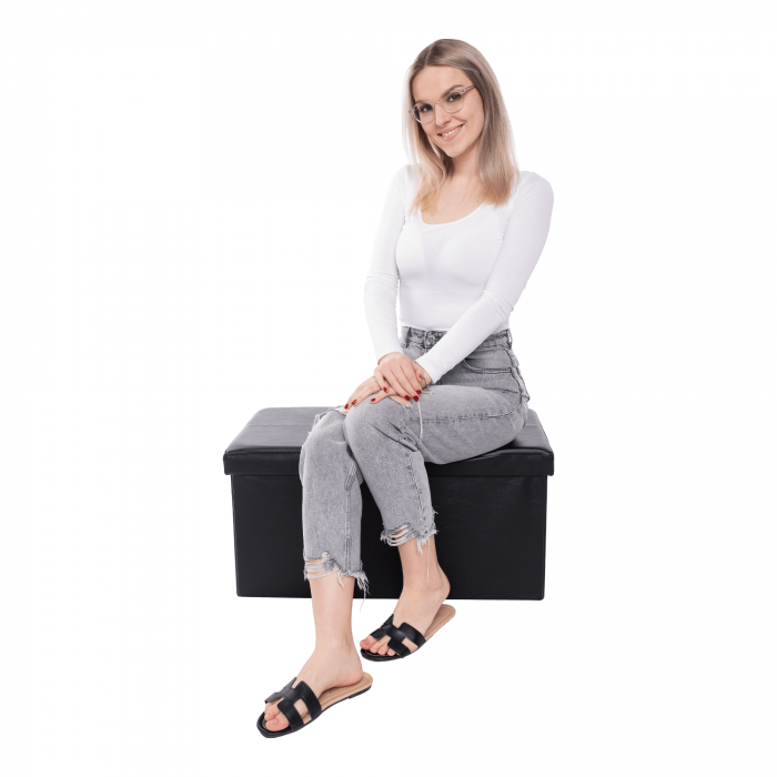 Taburet pliabil, piele eco neagră, IMRA [13]