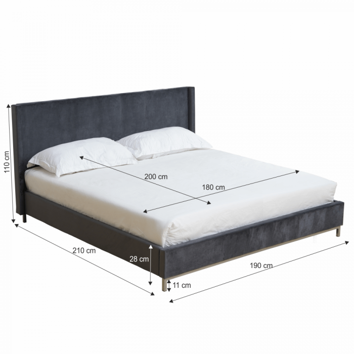 Pat de dormitor tapitat, stofa gri ,cu suport de saltea inclus , 200x180 cm ,Bortis Impex [2]