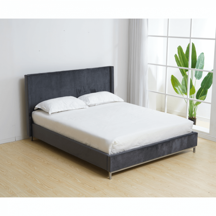Pat de dormitor tapitat, stofa gri ,cu suport de saltea inclus , 200x140 cm ,Bortis Impex [3]