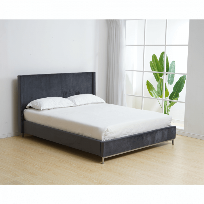 Pat de dormitor tapitat, stofa gri ,cu suport de saltea inclus , 200x180 cm ,Bortis Impex [5]