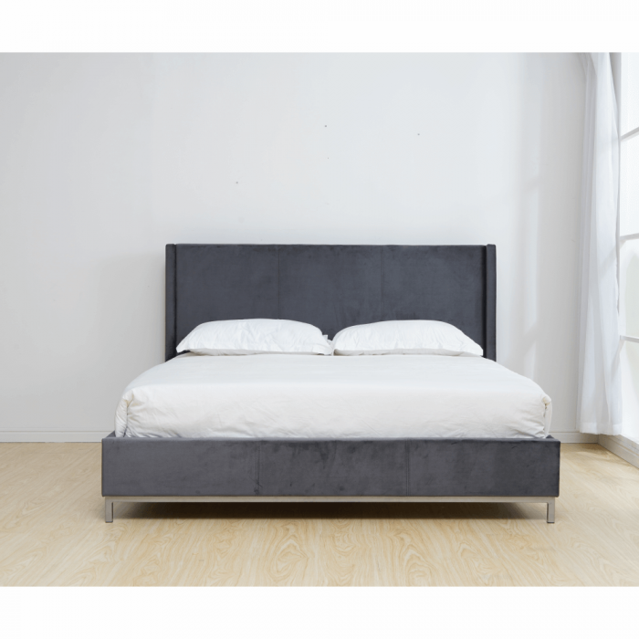 Pat de dormitor tapitat, stofa gri ,cu suport de saltea inclus , 200x180 cm ,Bortis Impex [6]