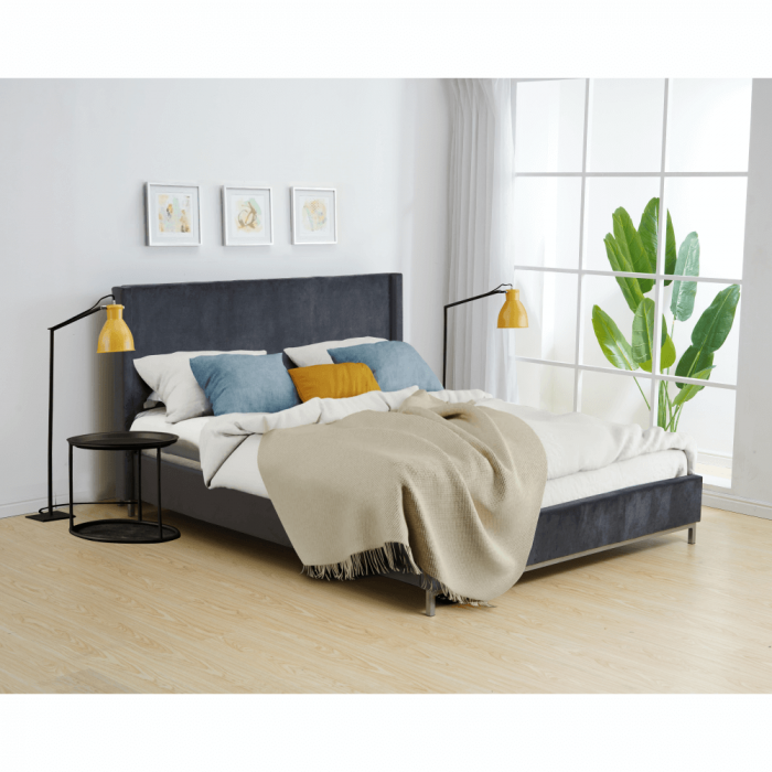 Pat de dormitor tapitat, stofa gri ,cu suport de saltea inclus , 200x180 cm ,Bortis Impex [7]
