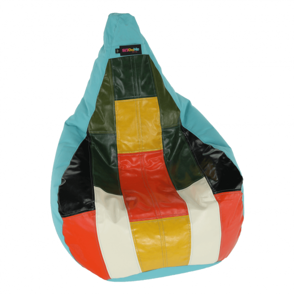 Fotoliu tip sac/big bag, turcoaz/galben/piele ecologică albă, Bortis Impex [7]