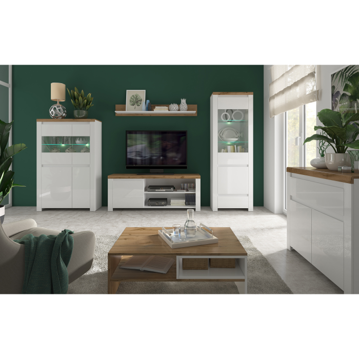 Vitrină 1D1W1S, alb lucios/ stejar wotan, VILGO [6]