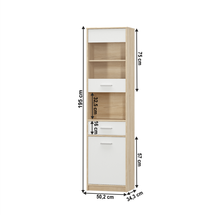 Vitrină 1D1W1S, alb/stejar sonoma, TEYO [2]