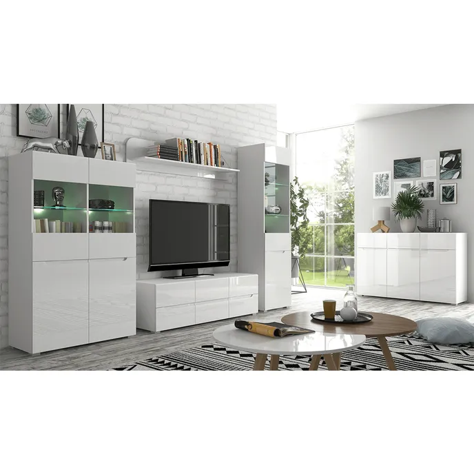 Vitrină 2D2W, alb / alb cu luciu extra ridicat HG, JOLK [3]