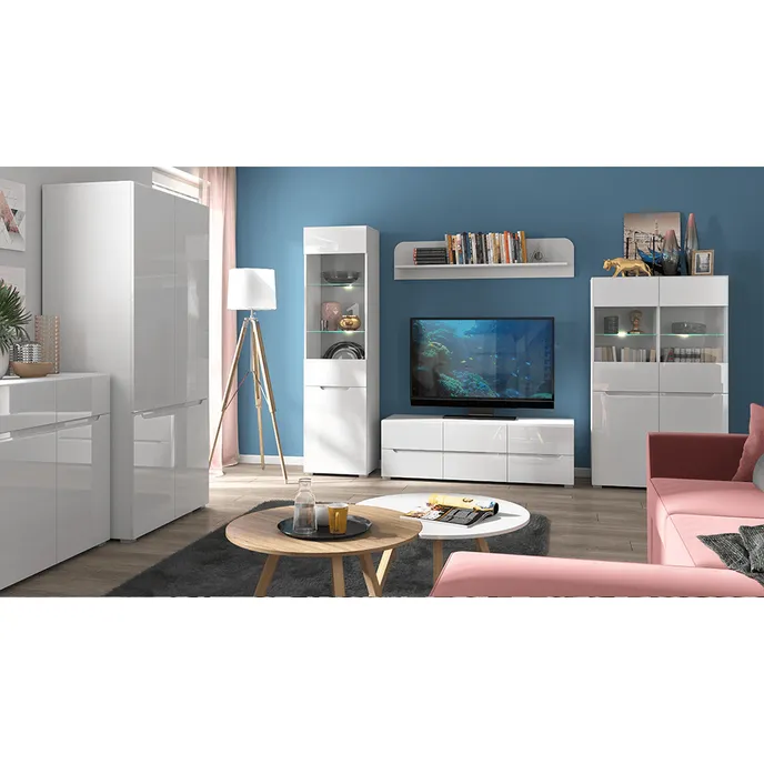 Vitrină 2D2W, alb / alb cu luciu extra ridicat HG, JOLK [4]