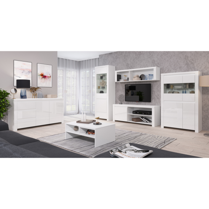 Vitrină 2D2W, alb lucios, LINDY [7]