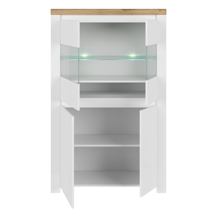 Vitrină 2D2W, alb lucios/ stejar wotan, VILGO [3]