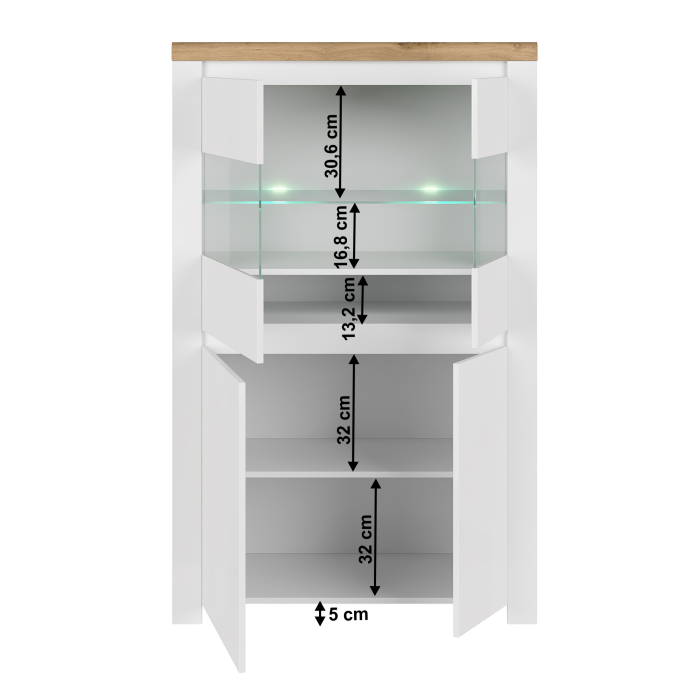 Vitrină 2D2W, alb lucios/ stejar wotan, VILGO [6]