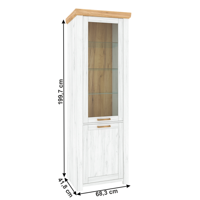 Vitrină A, stejar craft auriu / stejar craft alb, SUDBURY [4]