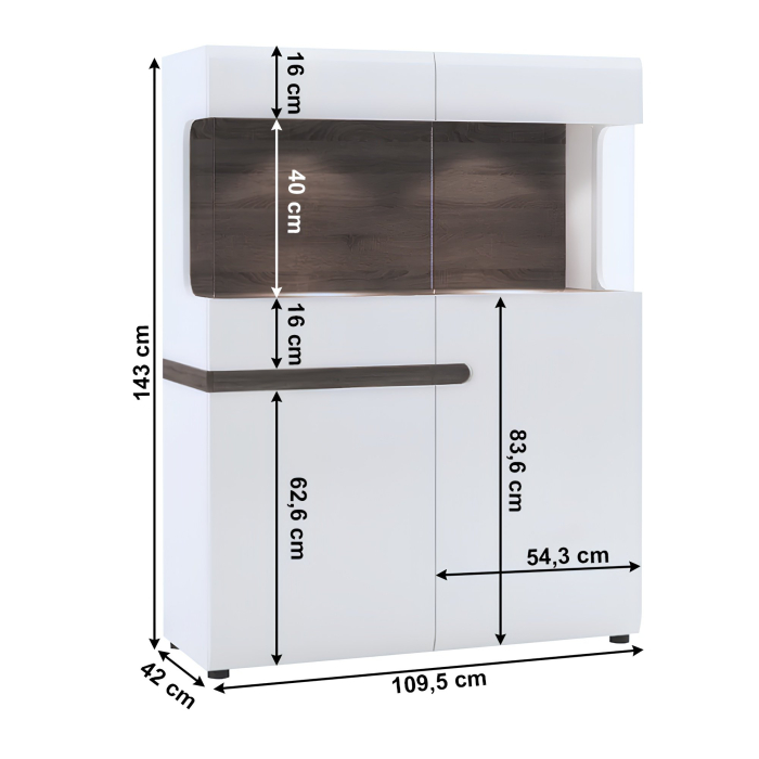 Vitrină, albă extra luciu ridicat HG/stejar sonoma închis, LYNATET TYP 33 [2]