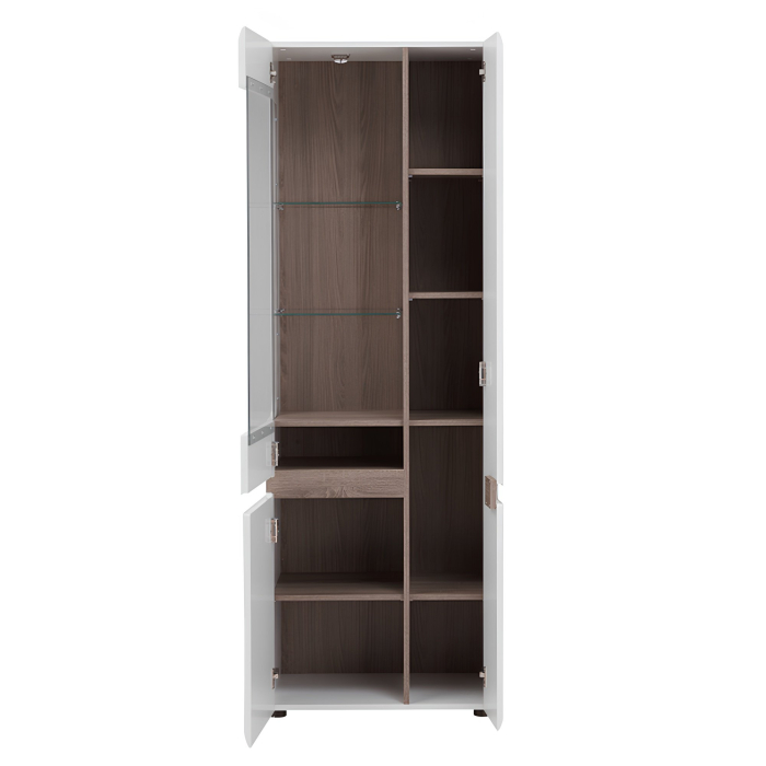 Vitrină, albă extra luciu ridicat HG/stejar sonoma închis, model stânga, LYNATET TYP 01 [5]