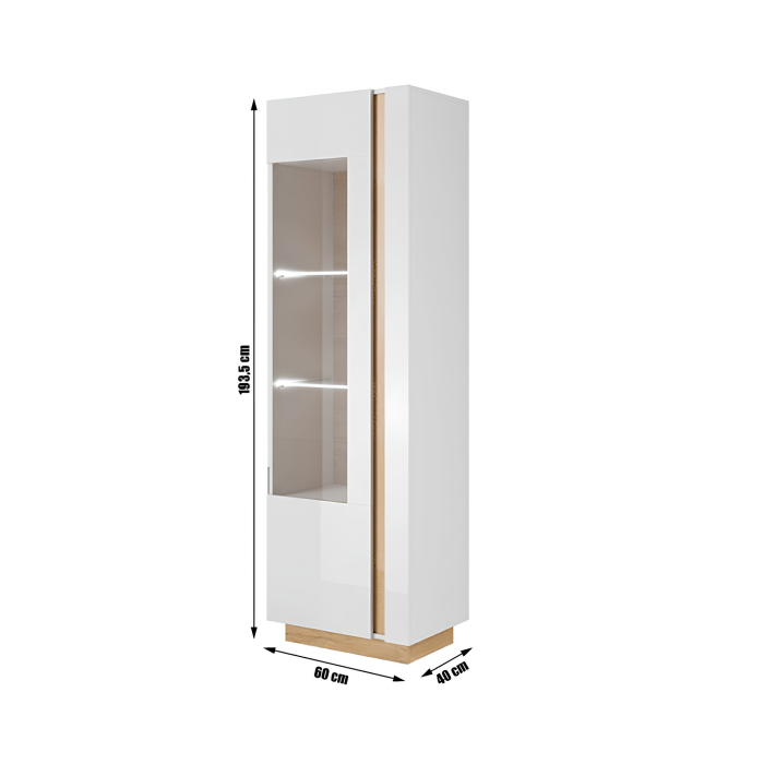 Vitrină înaltă 60, alb/stejar grandson/alb lucios, CITY [3]