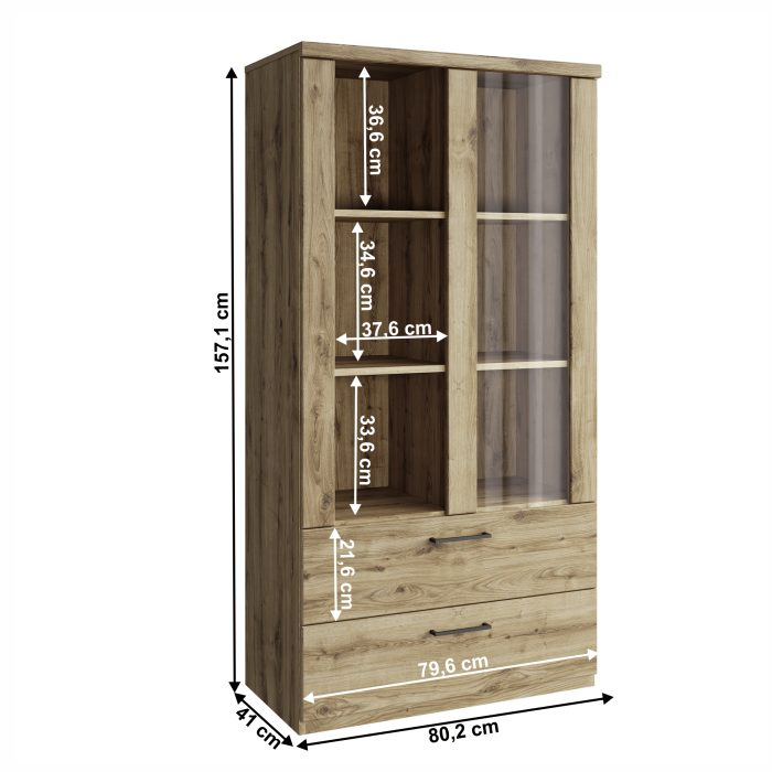 Vitrină joasă 1W2S, stejar navarra, DORSI [2]
