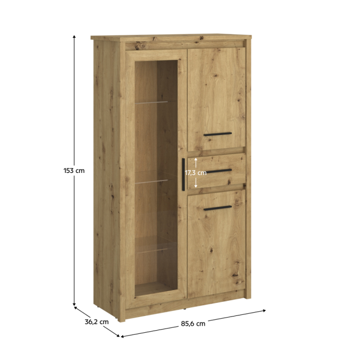 Vitrină joasă 2D1W1S, stejar Artisan, AIRON [2]