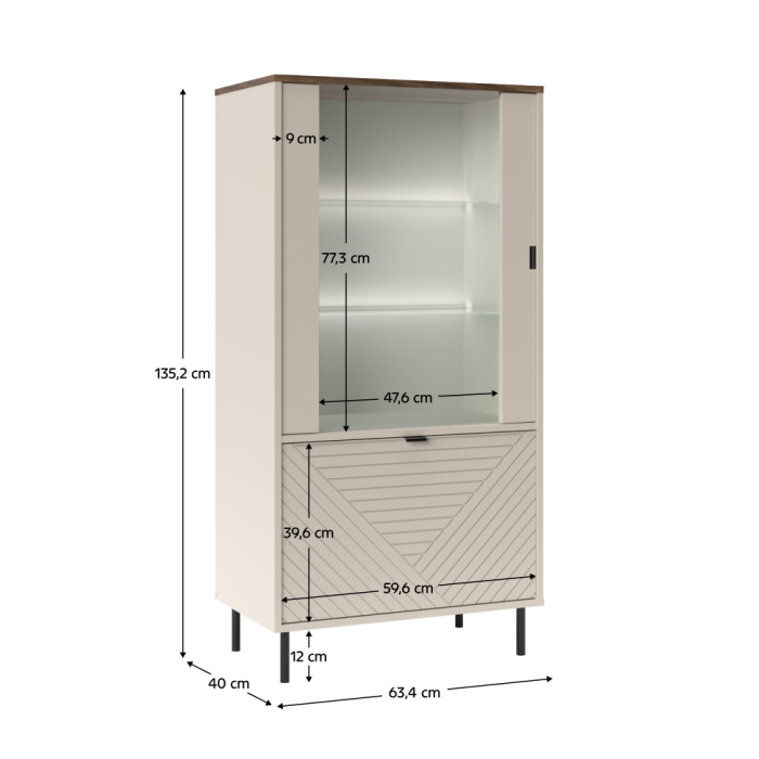 Vitrină joasă, caşmir/stejar castello, EYCO 1D1W [6]