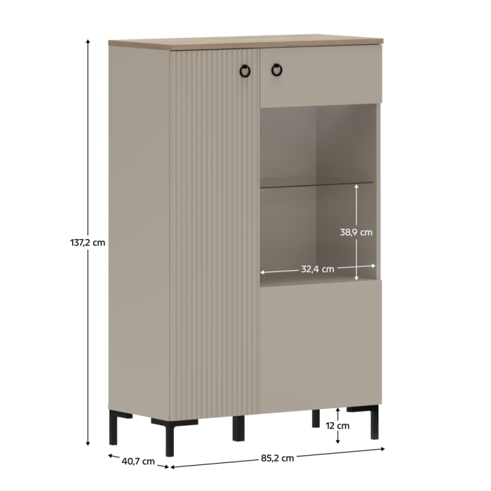 Vitrină joasă, gri-maroniu Taupe/stejar silverjack, DOMCA 1D1W/140 [2]