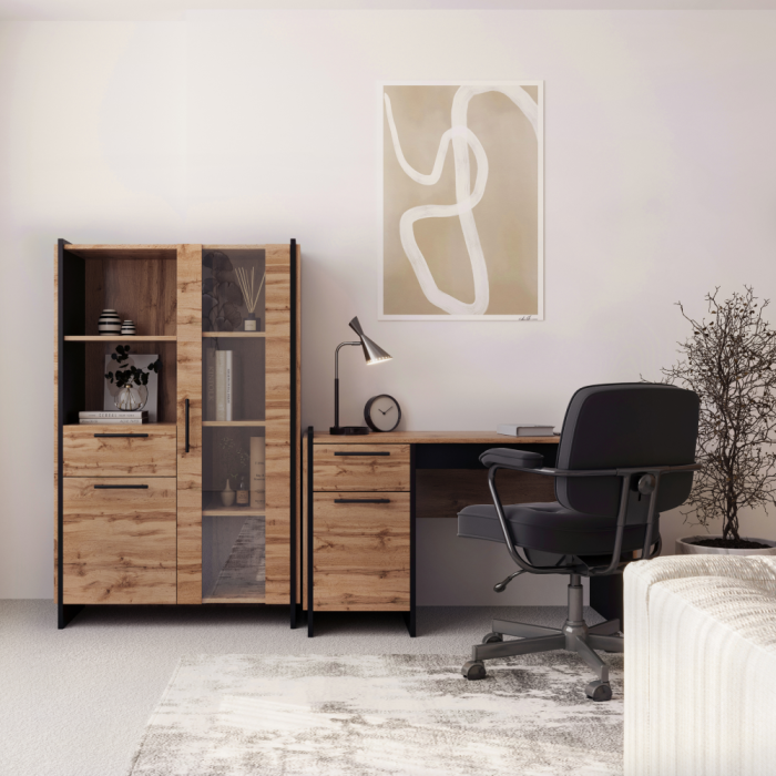 Vitrină joasă, stejar wotan/negru, AMONI 1D1W1S [2]