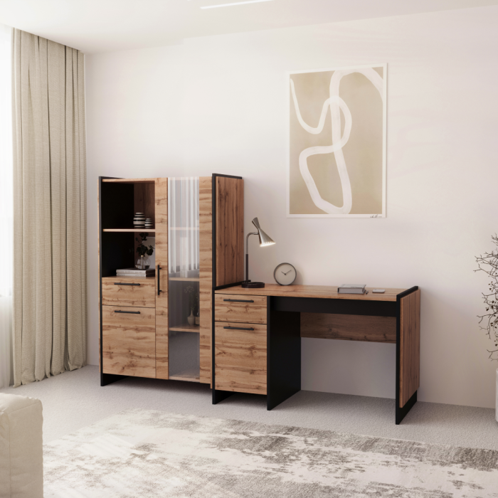 Vitrină joasă, stejar wotan/negru, AMONI 1D1W1S [4]