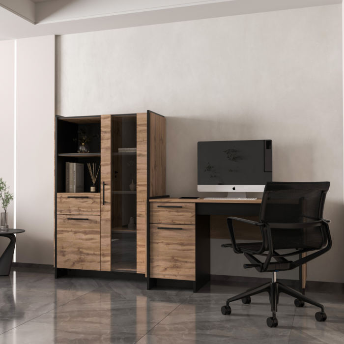 Vitrină joasă, stejar wotan/negru, AMONI 1D1W1S [3]