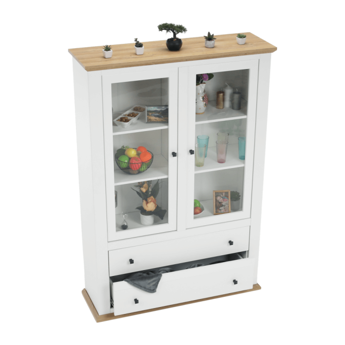 Vitrină MZ5, alb / stejar grand, LEON [11]