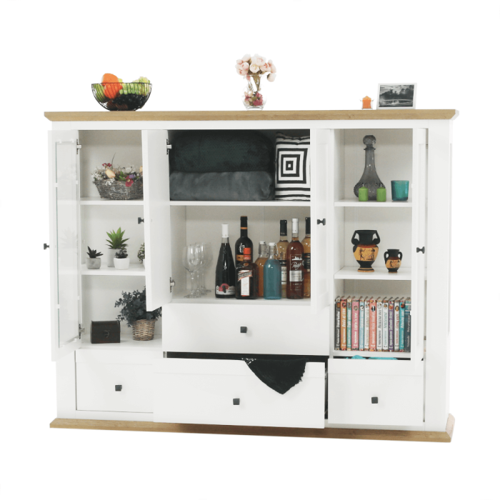 Vitrină MZ6, alb / stejar grand, LEON [3]